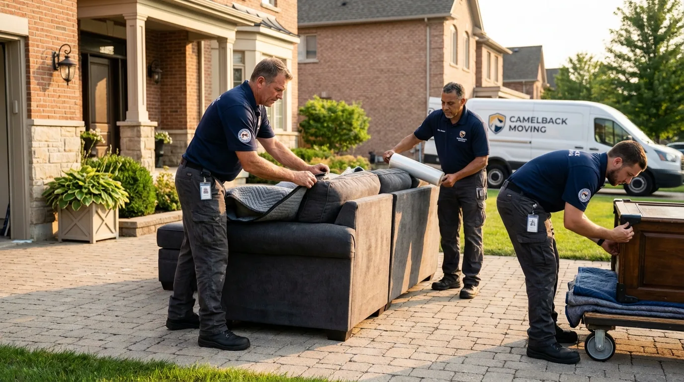 Large estate moving crew wrapping furniture in Hanford, CA