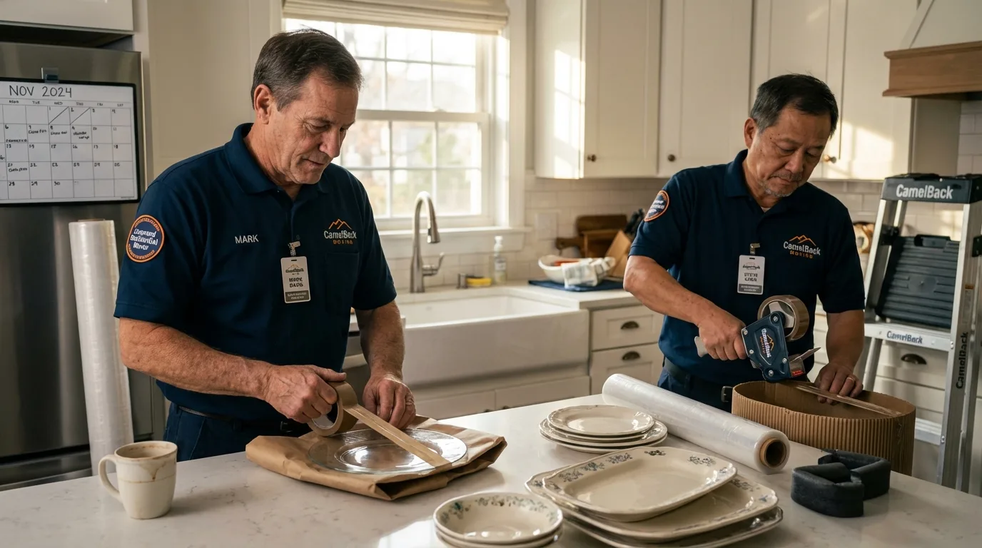 Professional crew packing kitchen dishware in Hanford, CA